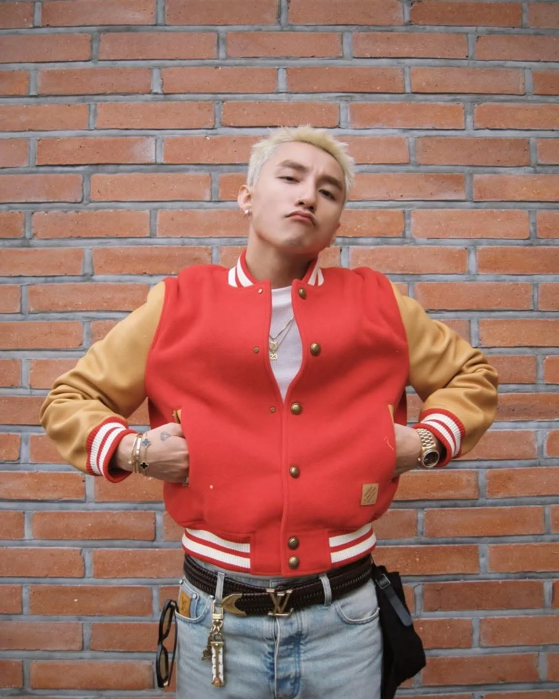 Louis Vuitton/Louis Vuitton lining presbyopia hem leather patch baseball jacket jacket